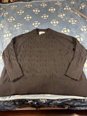 Aerie Womens Black Cable Knit Oversized Crew Neck Raglan Sweater Size M